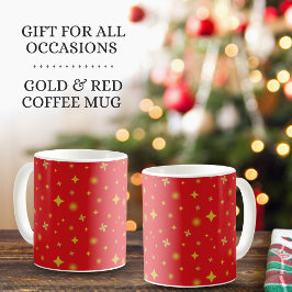 Caneca De Café Padrão de Estrelas Douradas e Pétalas Florais com