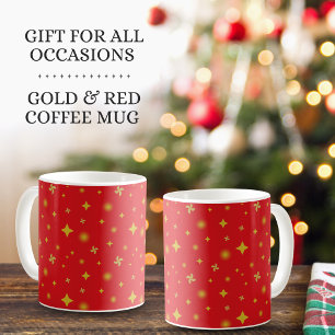 Caneca De Café Padrão de Estrelas Douradas e Pétalas Florais com 