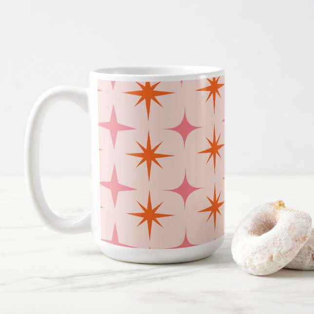 Caneca De Café Padrão de Estrelas Explosivas Retro de Meados do S (Com Donut)