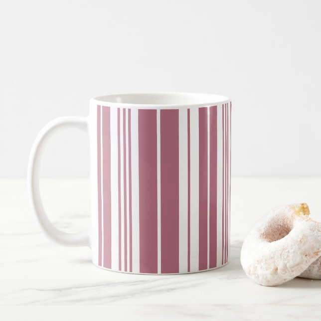 Caneca De Café Padrão de Faixa Vertical Branco Rosa (Com Donut)