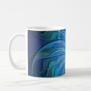 Caneca De Café Padrão de fantasia de flores azuis, arte frontal A