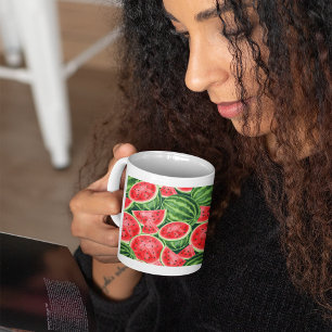 Caneca De Café Padrão de Fatias de Melancia de Verão Vibrante