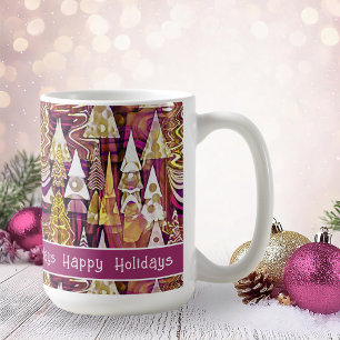 Caneca De Café Padrão de Feliz de Natal Dourada magenta nº 25 ID1