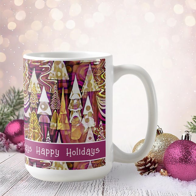 Caneca De Café Padrão de Feliz de Natal Dourada magenta nº 25 ID1 (Criador carregado)
