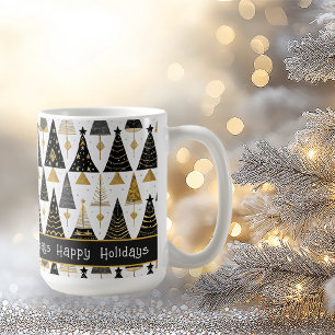 Caneca De Café Padrão de Feliz de Natal Dourado preto nº 25 ID100