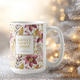 Caneca De Café Padrão de Feliz de Natal Dourado rosa nº 21 ID1009