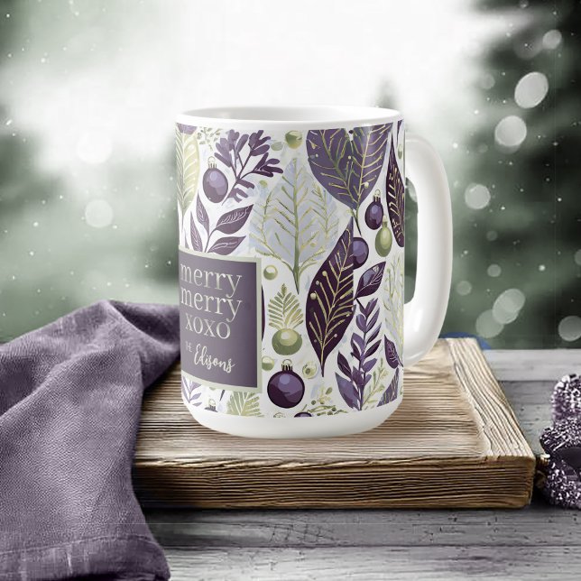 Caneca De Café Padrão de Feliz de Natal Verde Roxo nº 21 ID1009 (Criador carregado)