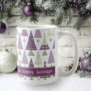 Caneca De Café Padrão de Feliz de Natal Verde Roxo nº 25 ID1009