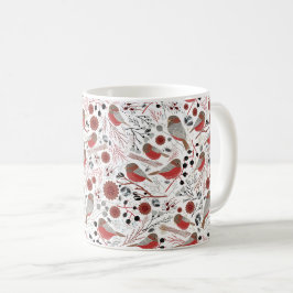 Caneca De Café Padrão De Feriado Vermelho De Chickadees Com Flora