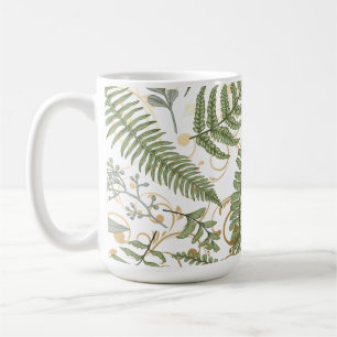 Caneca De Café Padrão de Fern Verde e Dourado