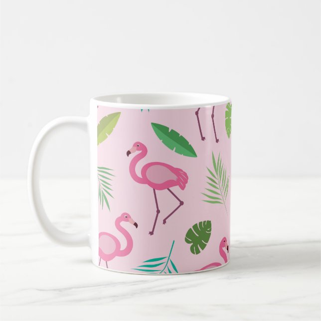 Caneca De Café Padrão de Flamingo Rosa com folhas Tropicais  (Esquerda)