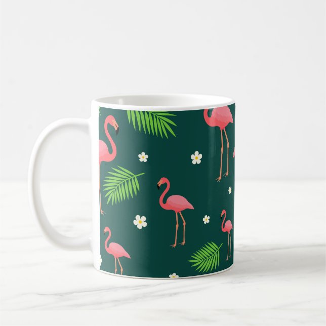 Caneca De Café Padrão de Flamingo Tropical (Esquerda)