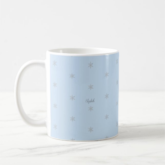 Caneca De Café Padrão de Floco de Neve Azul Gelo Personalizado  (Esquerda)