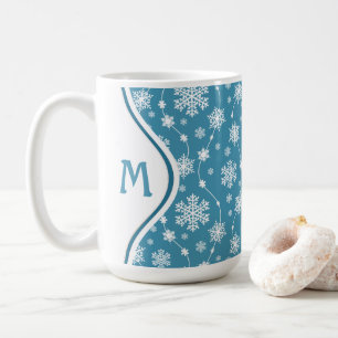 Caneca De Café Padrão de floco de neve branco-de-inverno azul-cla