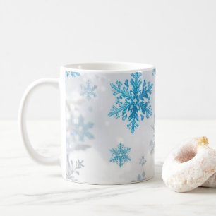 Caneca De Café Padrão de Floco de Neve de Inverno Azul e Branco