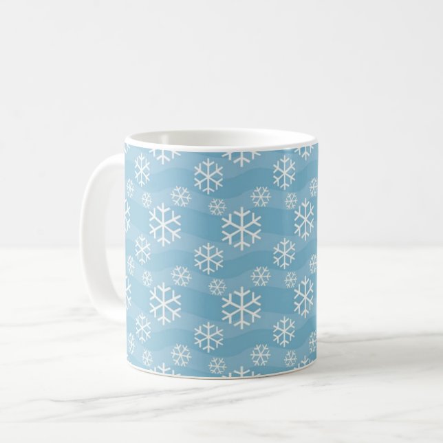Caneca De Café Padrão de Floco de Neve em Inverno Azul (Frente Esquerda)