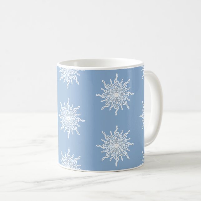 Caneca De Café Padrão de Floco de Neve G-Clef Ornamental Blue de  (Frente Esquerda)