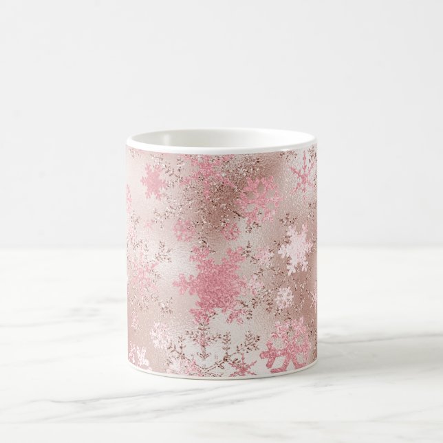 Caneca De Café Padrão de Floco de Neve Rosa de Prata Elegante (Centro)