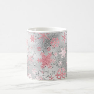 Caneca De Café Padrão de Floco de Neve Rosa de Prata Elegante