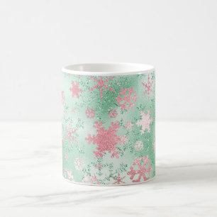 Caneca De Café Padrão de Floco de Neve Verde Moderno Elegante