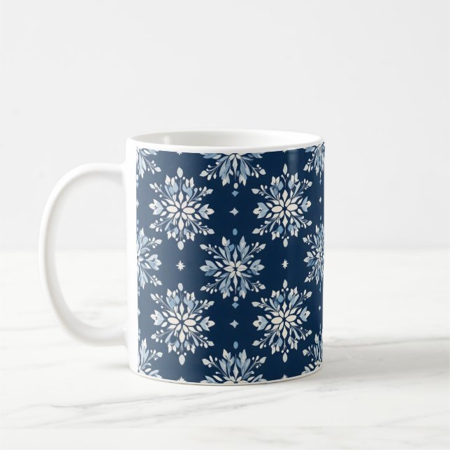 Caneca De Café Padrão de Flocos de Neve Azul (Esquerda)