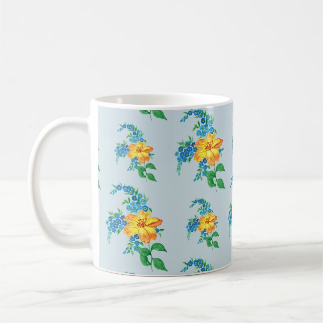 Caneca De Café Padrão de Flor Amarelo Simples (Esquerda)
