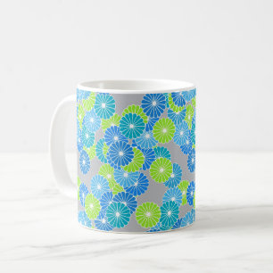Caneca De Café Padrão de flor Art Deco - azul e verde lima