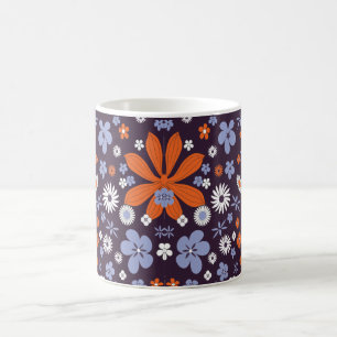 Caneca De Café Padrão de Flor Azul