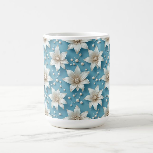 Caneca De Café Padrão de Flor Branca Elegante Com Pérolas (Centro)