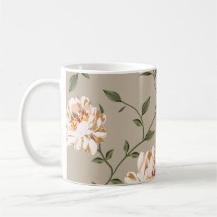 Caneca De Café padrão de flor castanha alheia no fundo azul