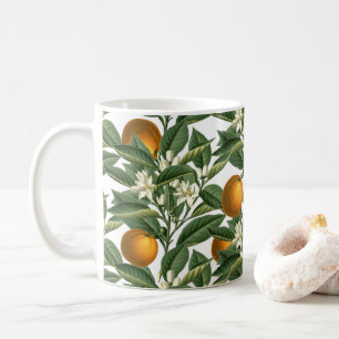 Caneca De Café Padrão de Flor de Fruta de Laranja Botânica Vintag