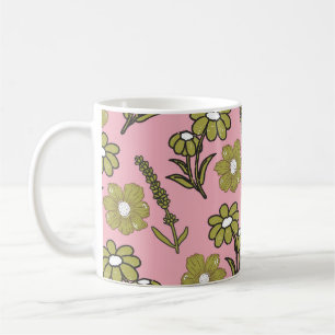 Caneca De Café Padrão de Flor de Hippie Funky Y2K Retro Rosa Verd