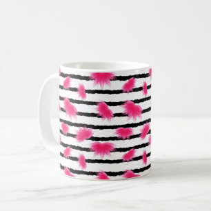 Caneca De Café Padrão de Flor de Lotus Rosa com Stripes Pretas
