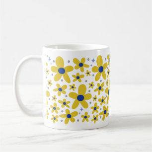 Caneca De Café Padrão de Flor de Margarida Amarela e Azul