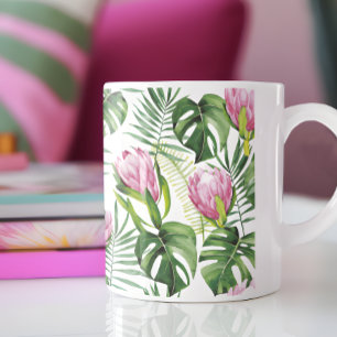 Caneca De Café Padrão de Flor de Palma Tropical