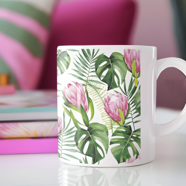 Caneca De Café Padrão de Flor de Palma Tropical (Criador carregado)