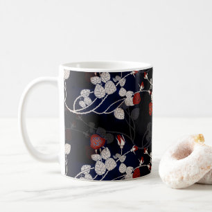 Caneca De Café Padrão de Flor de Rosa vermelha Elegante Preto