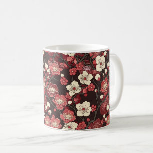 Caneca De Café Padrão de Flor de Sakura Burgundy Escuro Coral
