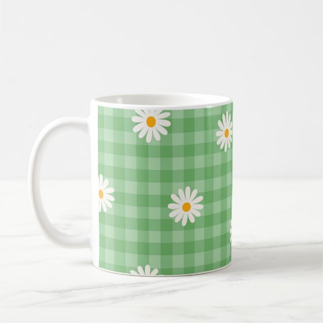 Caneca De Café Padrão de Flor de Verificação Gingham da Xadrez de (Esquerda)
