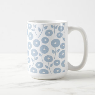 Caneca De Café Padrão de Flor Difusa Azul em Branco