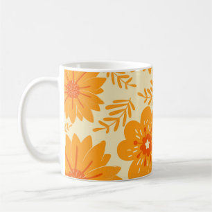 Caneca De Café Padrão de Flor Laranja do Meio século de Imagem Re