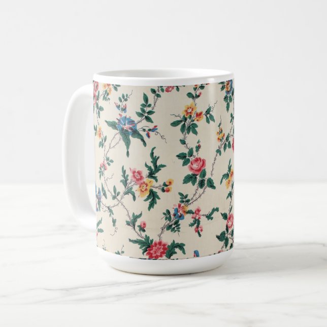Caneca De Café Padrão de flor multicolorida popular (Frente Esquerda)