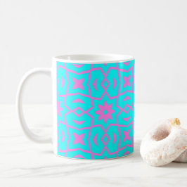 Caneca De Café Padrão de Flor nas Estrelas a Rosa e Turquesa