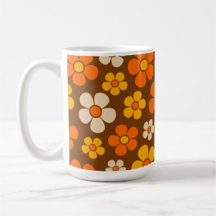 Caneca De Café Padrão de Flor no Estilo Retro dos Anos 60