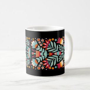 Caneca De Café Padrão de Flor Otomi Arte Floral Mexicana