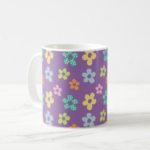 Caneca De Café Padrão de Flor Pontilhada Fofa Roxa