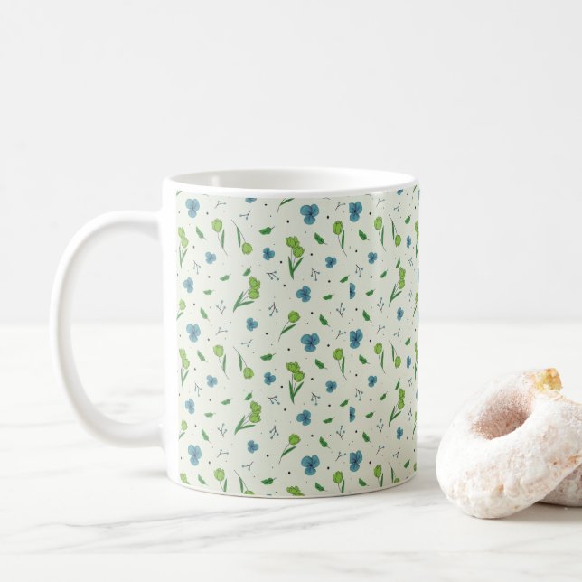 Caneca De Café Padrão de Flor Primavera Clássico Floral (Com Donut)