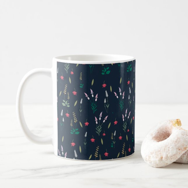 Caneca De Café Padrão de Flor Primavera Clássico Floral (Com Donut)
