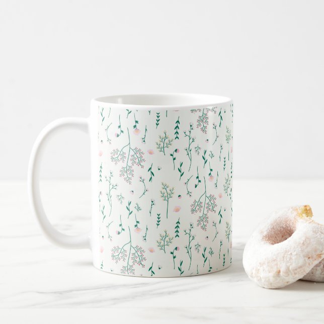 Caneca De Café Padrão de Flor Primavera Floral Clássico (Com Donut)