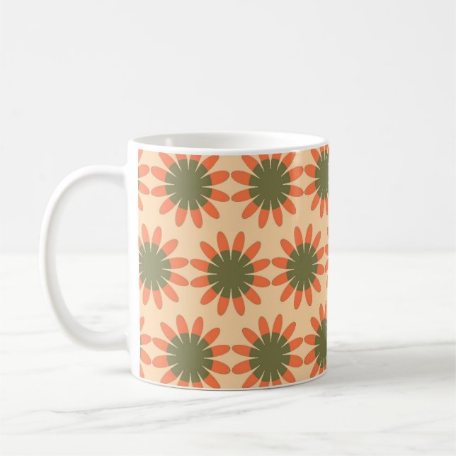 Caneca De Café Padrão de Flor Retro Laranja e Verde (Esquerda)